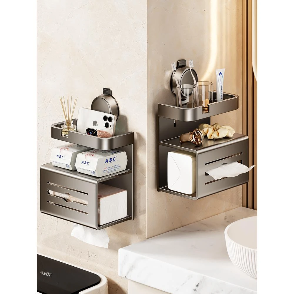 卫生间吸盘纸巾盒壁挂免打孔浴室洗手间厕纸盒卷抽纸卫生纸置物架