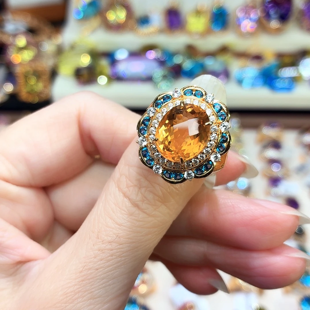 戒指黄晶银S925镶嵌