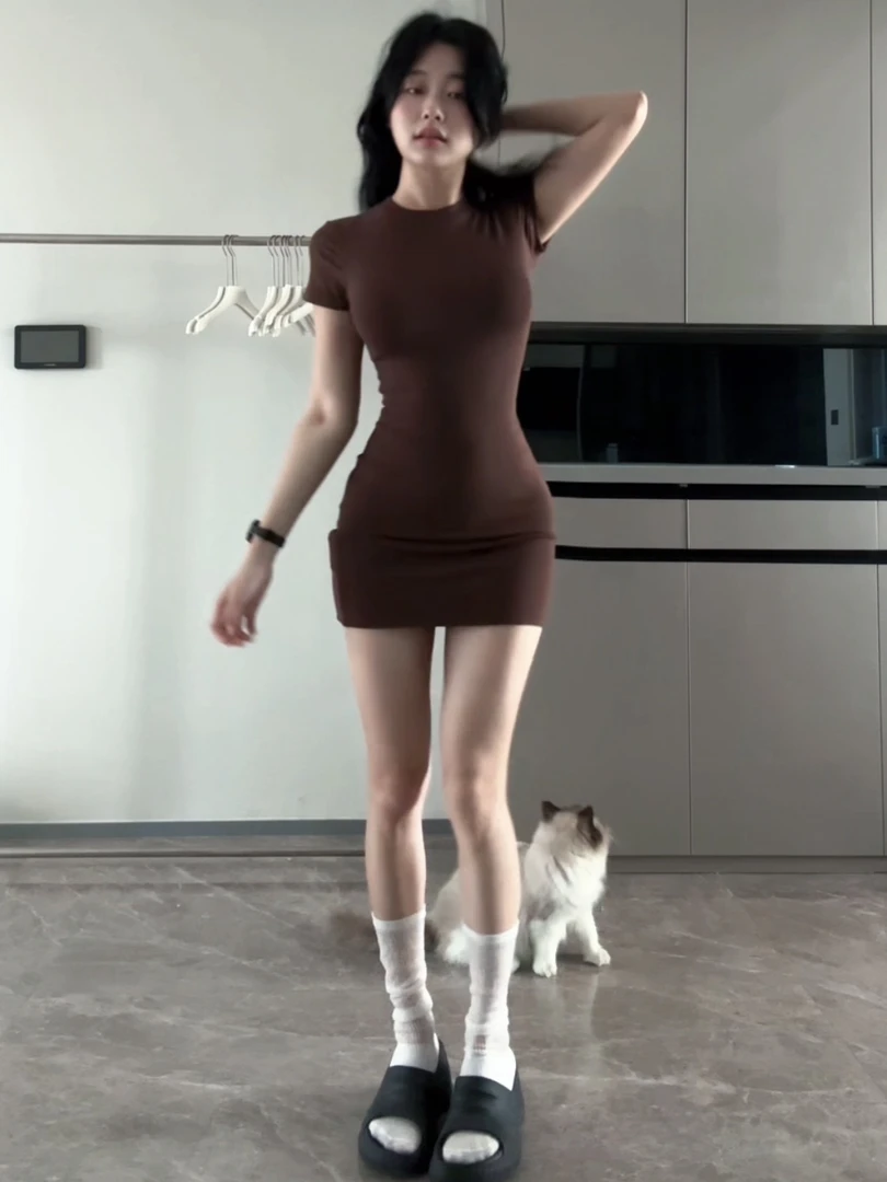 御姐风纯色短袖T恤裙长裙连衣裙春夏H型中长裙套头