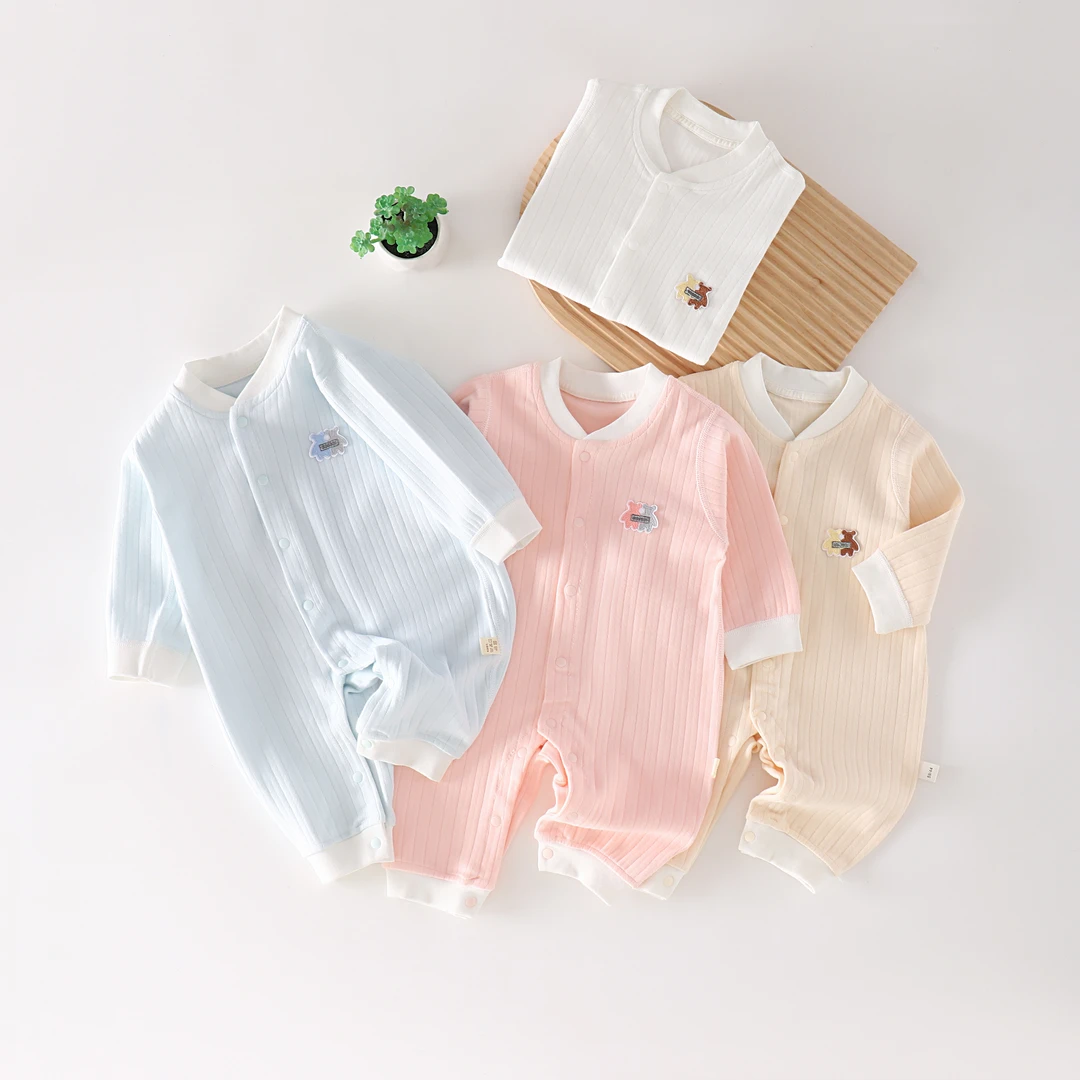 婴儿春秋季连体衣幼儿纯棉男女打底哈衣宝宝春装舒绒四季款连体衣