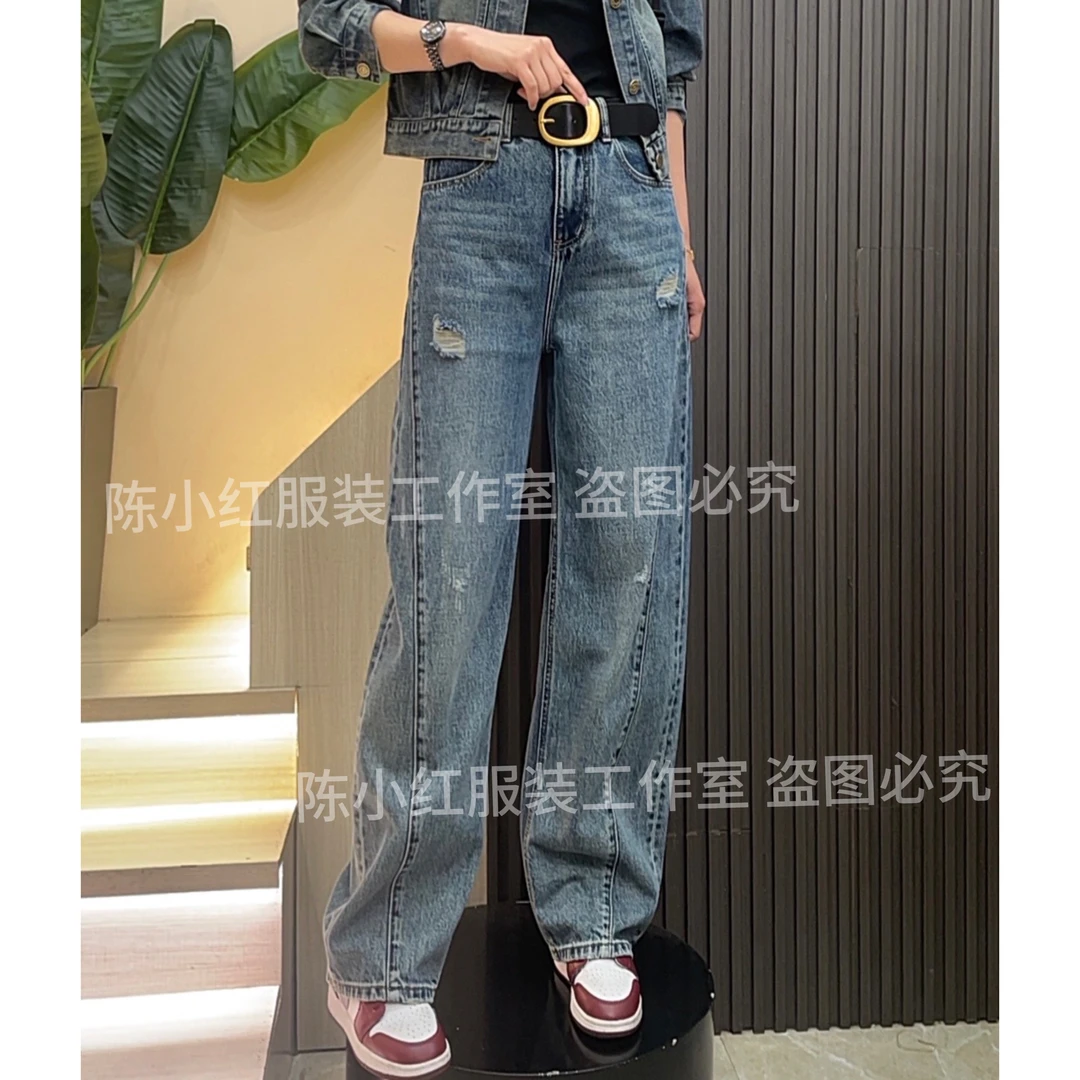 港风磨破设计水洗复古牛仔裤潮酷个性时尚显瘦长裤