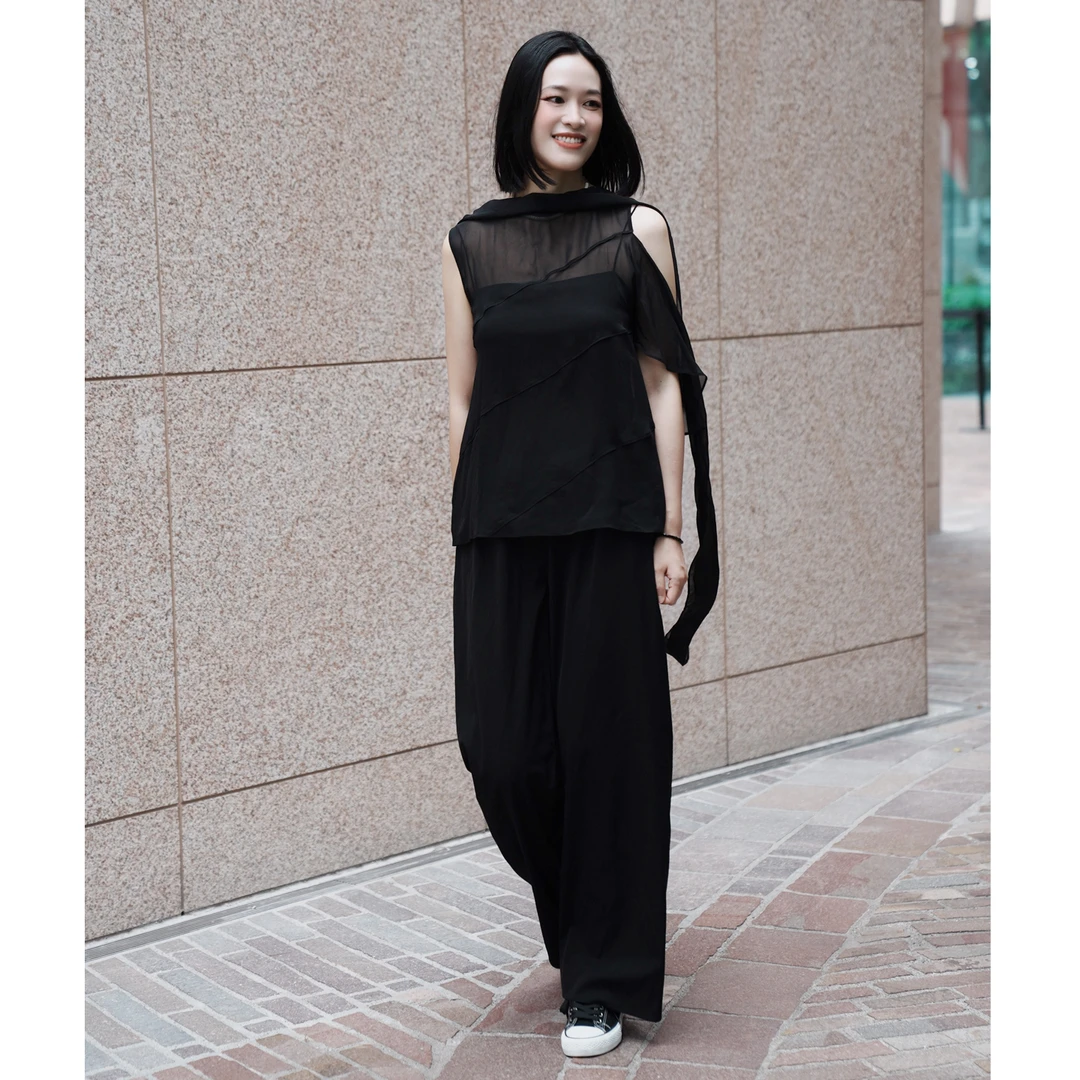 2025新款飘带领衬衫女俩件套极简不规则洋气千金清冷感贵系衣服