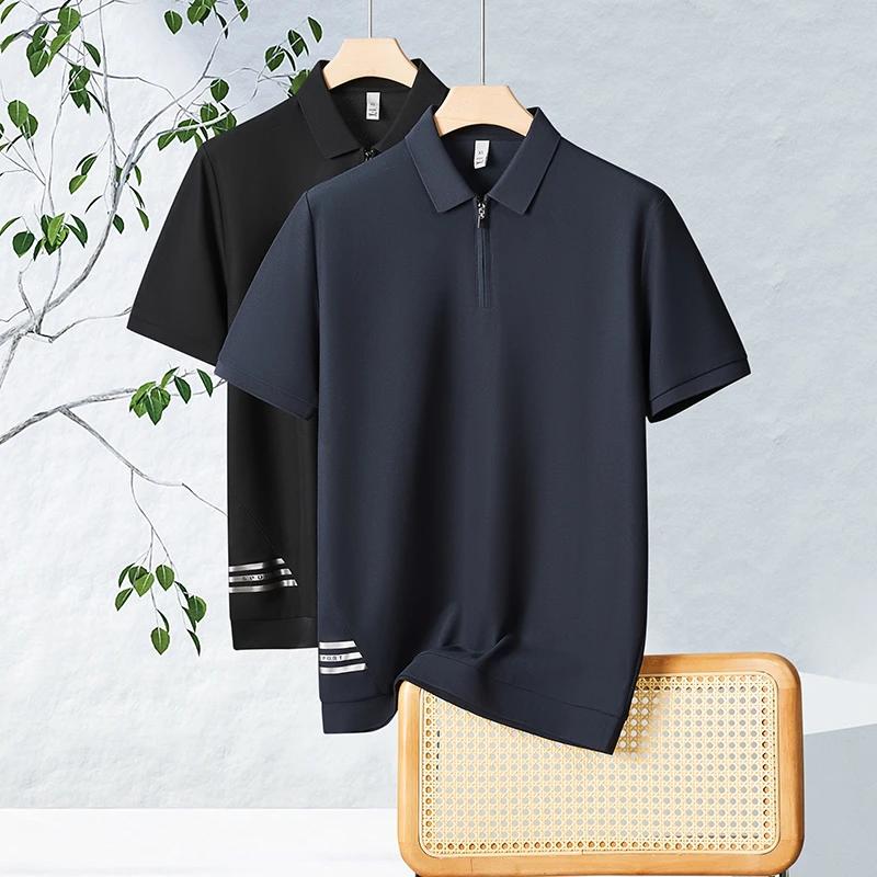 胖佬加肥宽松拉链领Polo衫夏季凉感翻领短袖polo男加大码商务休闲