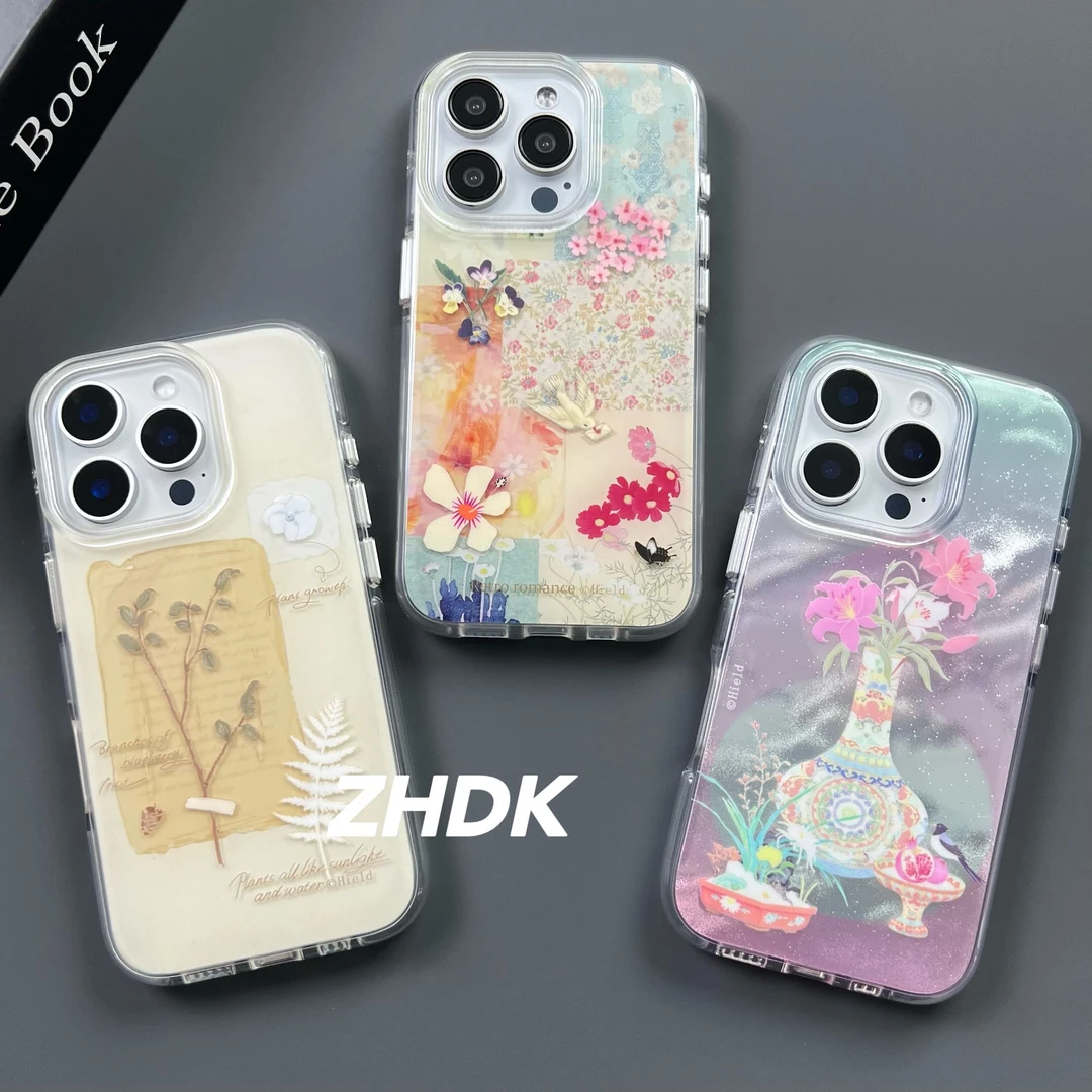 新中式花草树木高级感适用iPhone16promax手机壳苹果15气囊14/13