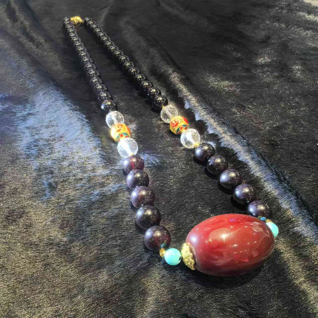 S7710暗红桖灵參珀玛瑙黑项链