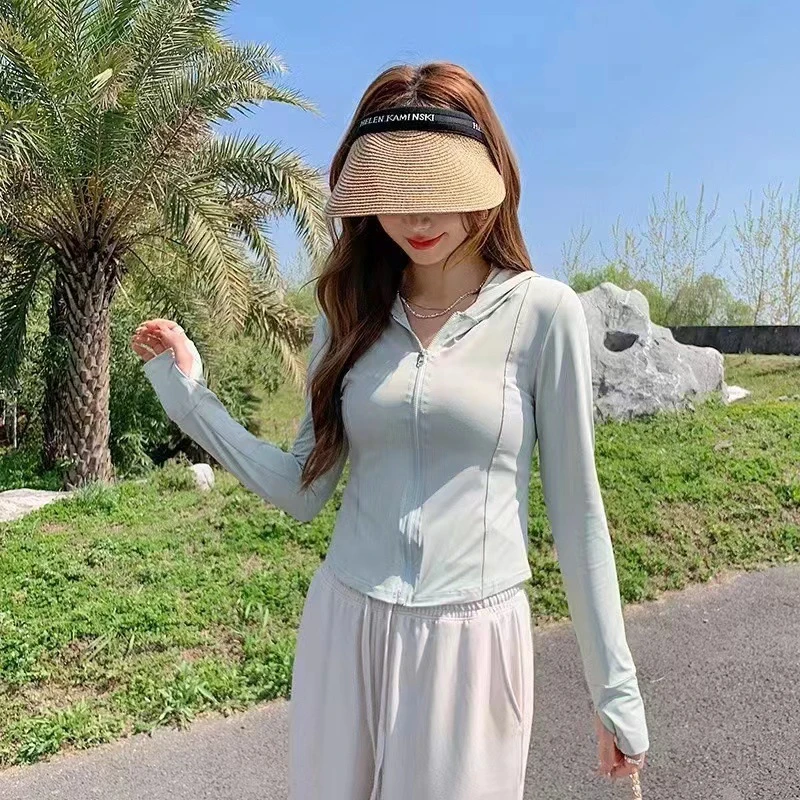 冰感薄款修身防晒衣女春夏户外瑜伽运动防紫外线透气外套