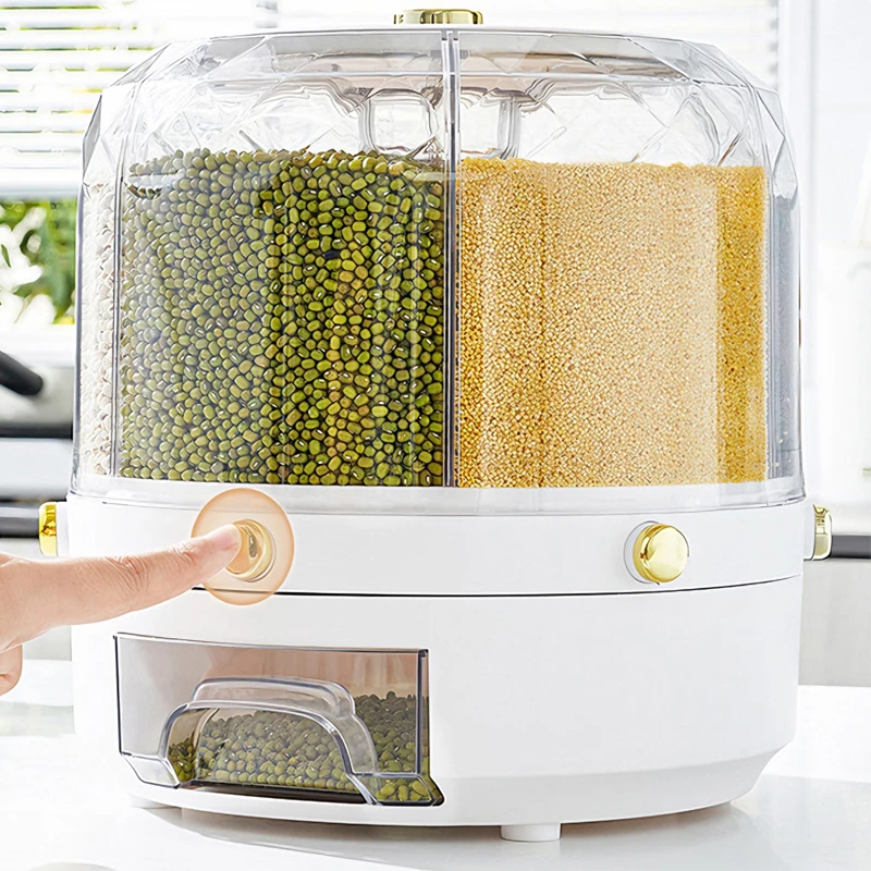 六分格可旋转五谷杂粮收纳盒家用按压式储米箱收纳桶防尘米桶米缸