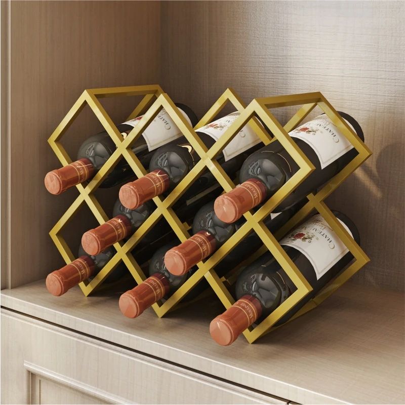 红酒架摆件轻奢高档斜放葡萄酒展示架酒柜菱形格红酒架子置物架