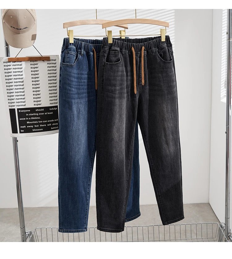特大码显瘦裤子女款2025新款秋冬胖MM宽松百搭休闲加绒牛仔老爹裤