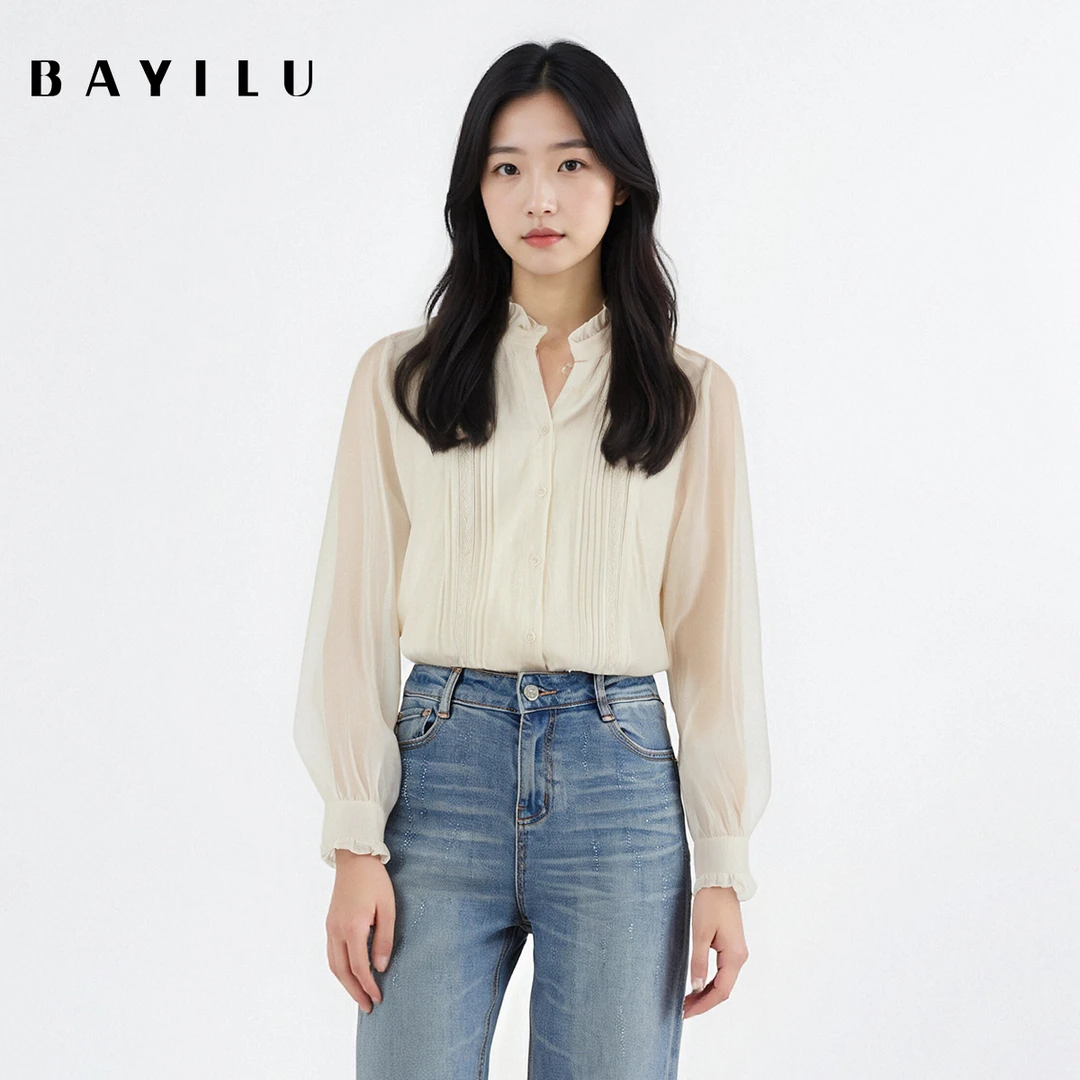 【小铃铛】芭依璐秋季衬衫印花小众木耳边93C1972