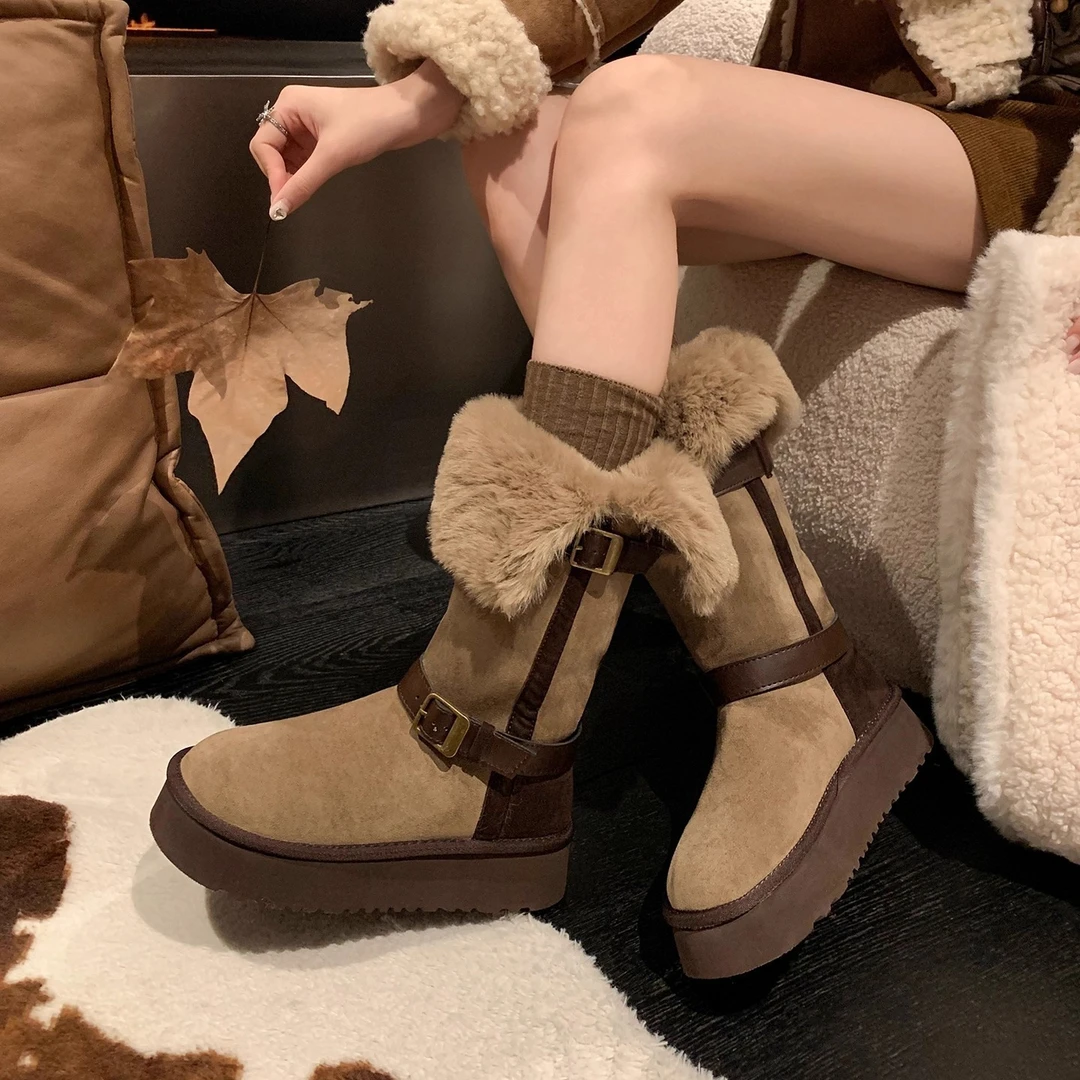 热卖加厚高筒雪地靴女款2025秋冬新款东北加绒保暖大棉鞋圆头松糕