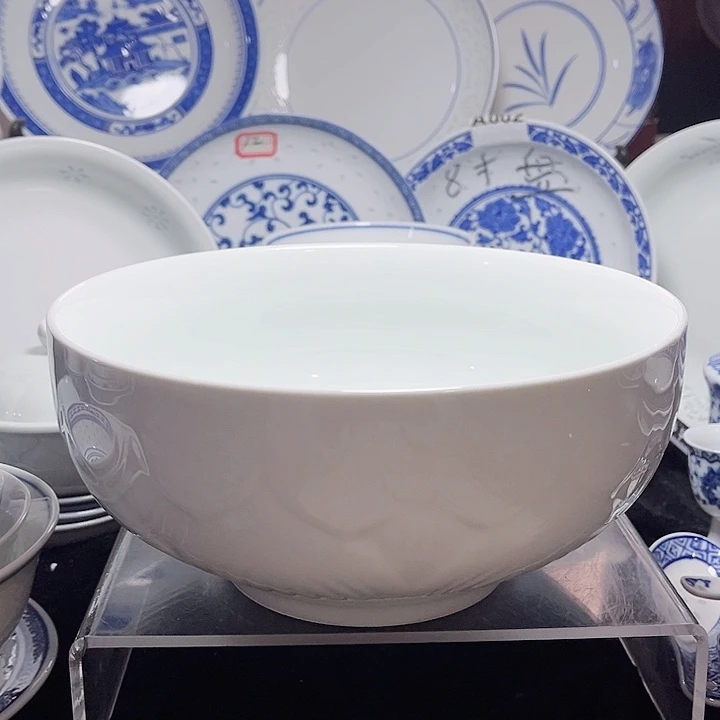 碗隐青釉雕塑荷花9寸碗