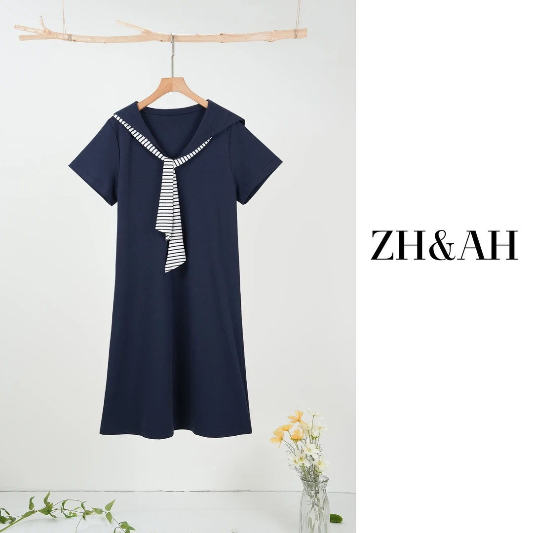 ZH&AH【航海少女】夏季新款时尚气质百搭设计感孕期少女感连衣裙