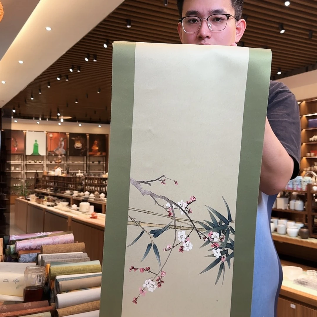 防水绢本茶席梅竹图，3米