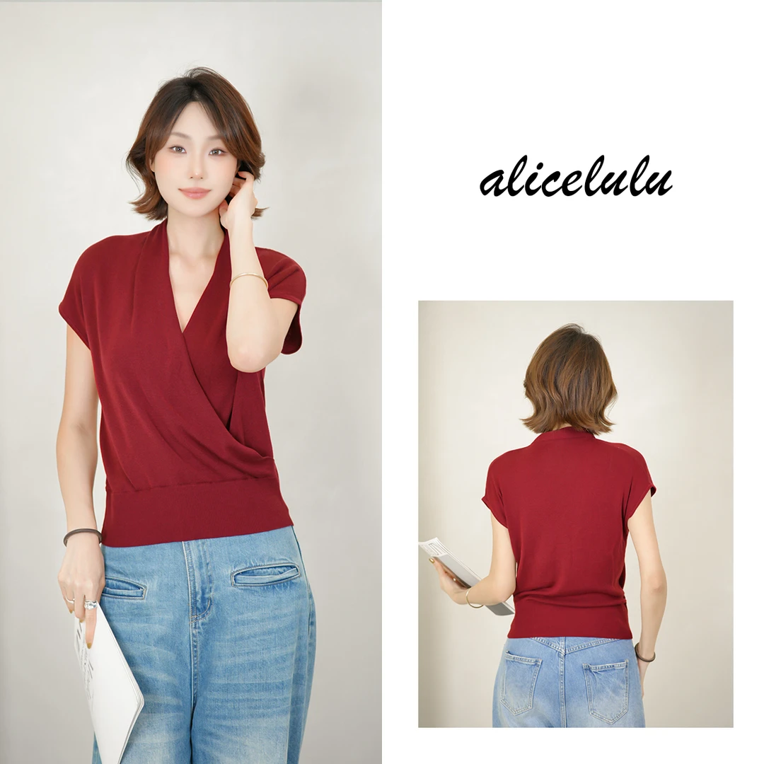 [alicelulu]韩版宽松V领针织衫时尚交叉设计感S2144409U