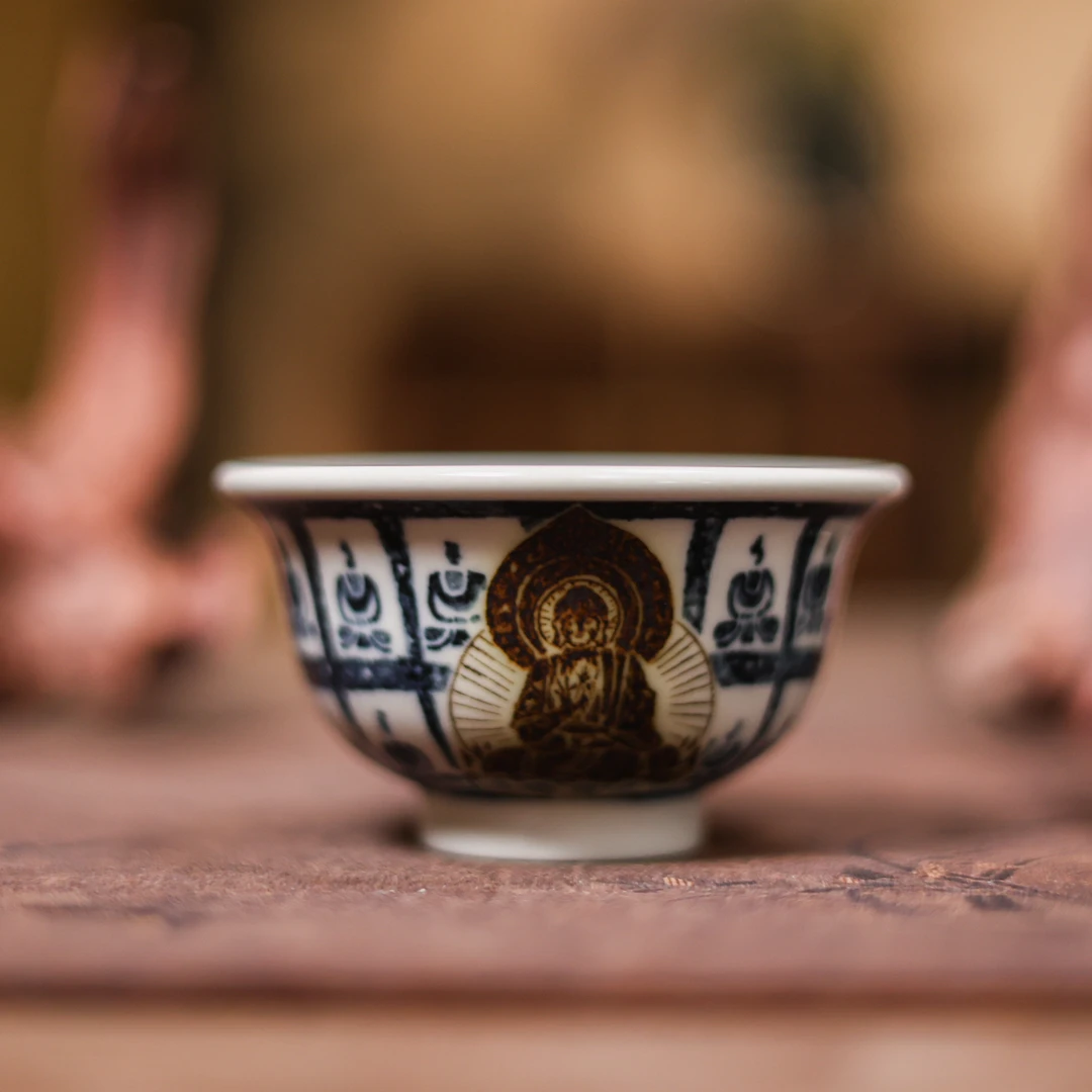 【非遗好物】立勤堂青花釉里拓片小压手杯（YLJB105）