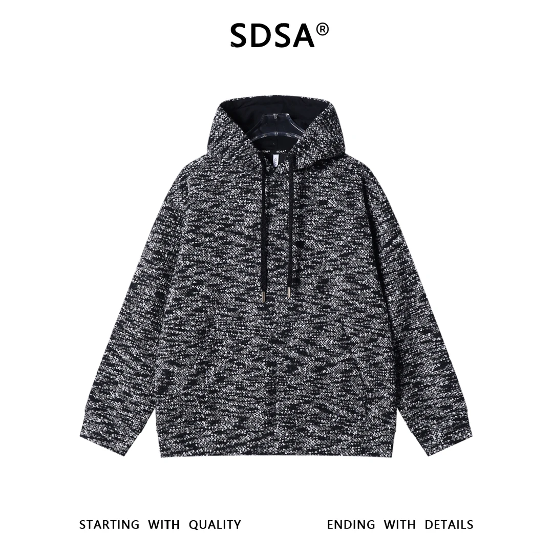 SDSA男士秋冬新款痞帅男装简约撞色小香风抽绳连帽卫衣百搭上衣