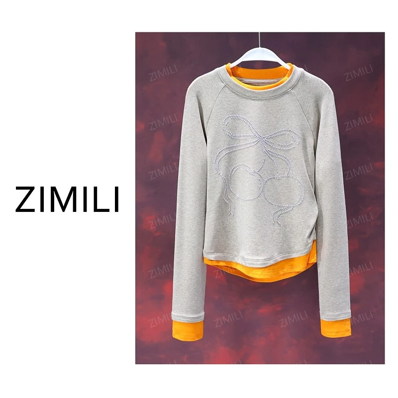 【亮哥女装】2025秋冬《银线莓影》卡其色拼接高弹打底上衣6271-A3