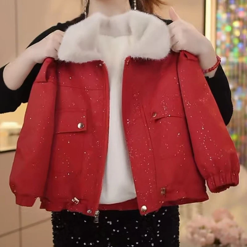 女童外套冬装2025新款洋气儿童秋冬季加绒加厚年服中大童派克服潮