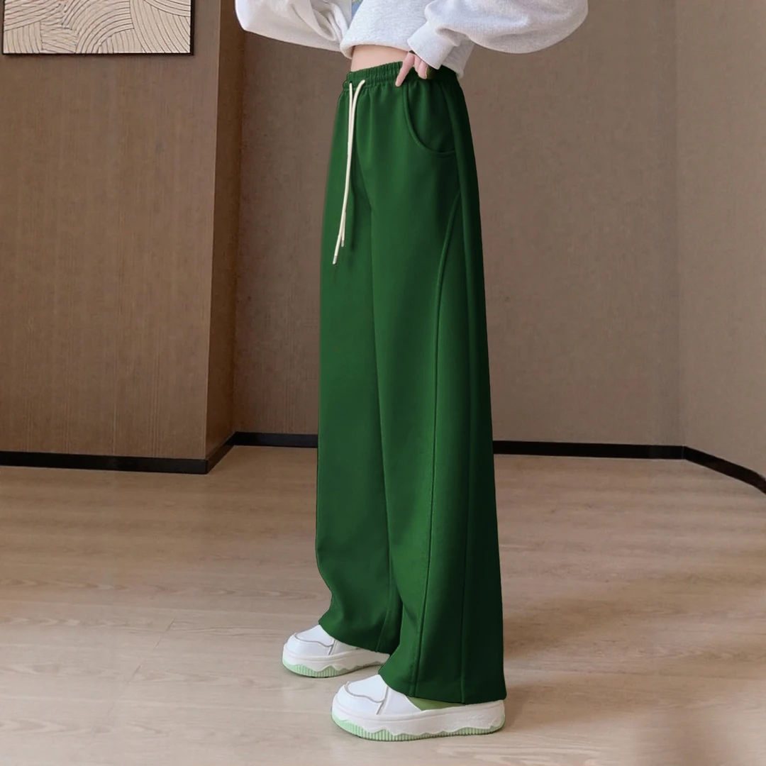 深绿色阔腿香蕉裤女款休闲裤秋冬加绒设计感高腰显瘦弯刀镰刀裤子