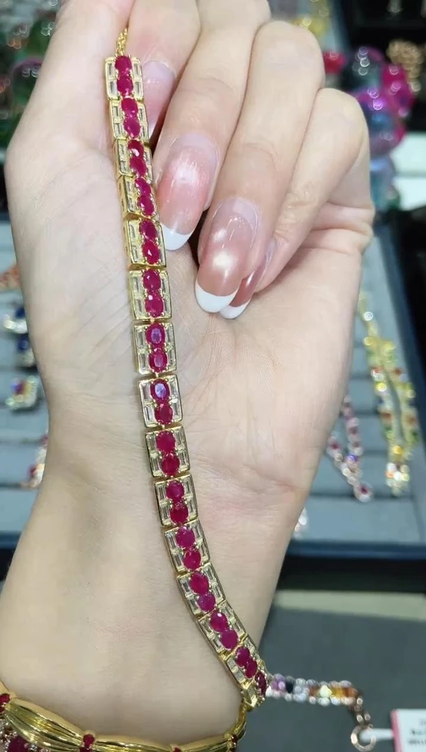 S925银镶嵌天然红宝石手链