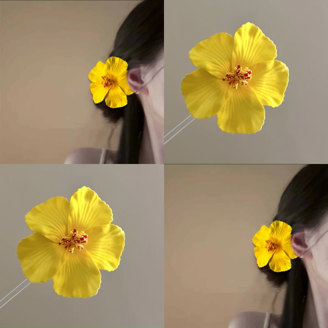 早春氛围感~甜美海边度假风仿真扶桑花发夹女波西米亚鸡蛋花发饰