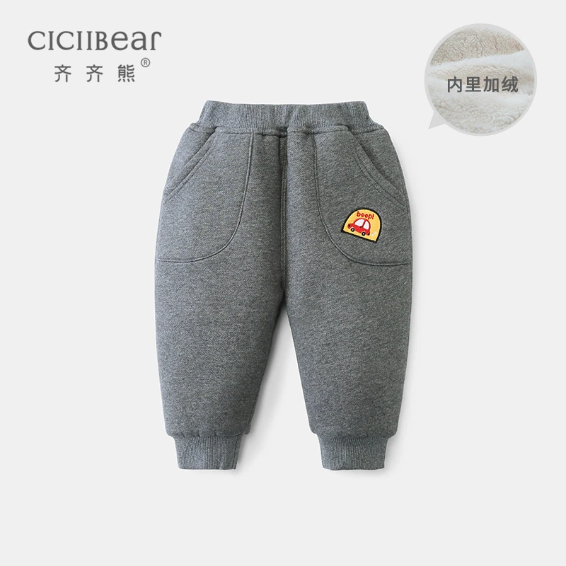 CICIIBEAR/齐齐熊宝宝小汽车刺绣冬季加绒男女宝裤外出休闲QQ8217