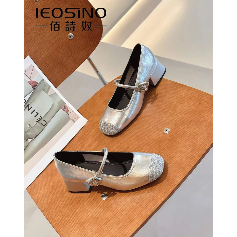 365423520特惠2024年秋季新拼接法式中粗跟百搭浅口玛丽珍鞋女