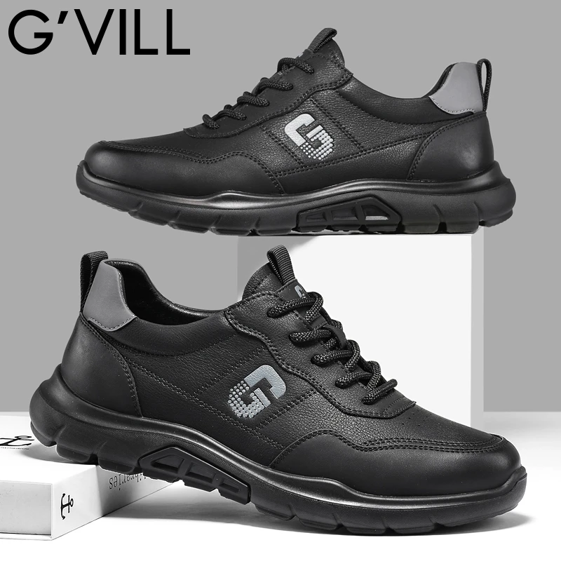 G’VILL/贵之步圆头轻便皮鞋秋季耐磨商务休闲运动通勤男鞋百搭