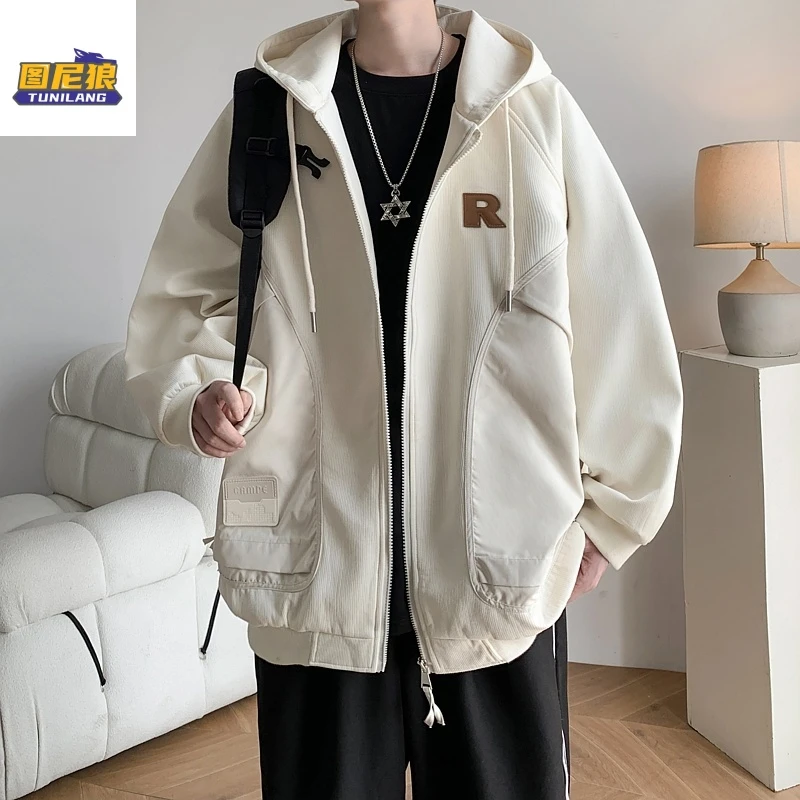 图尼狼2025秋季新款宽松潮流外套男士休闲百搭连帽港风青少年夹克