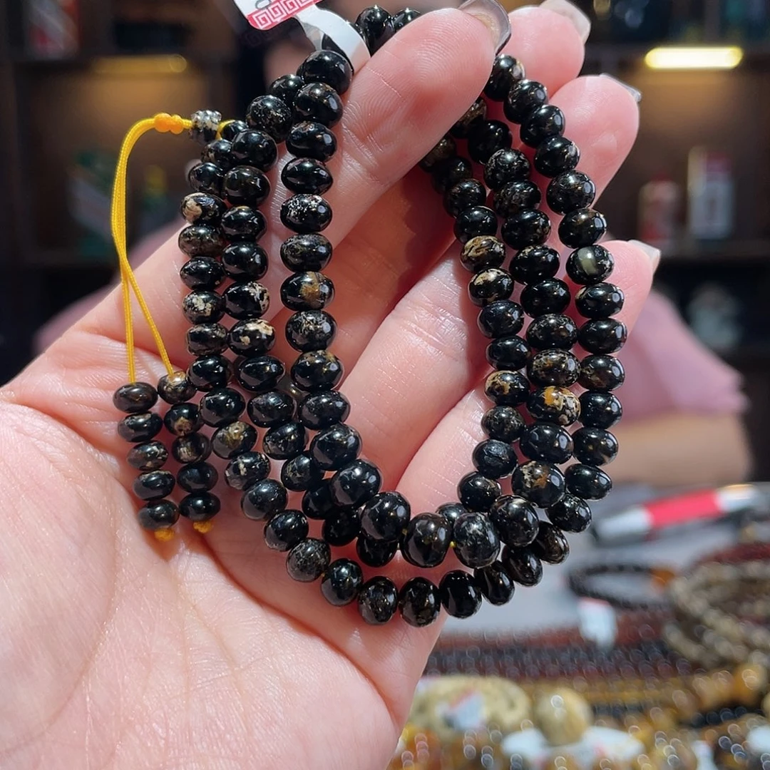 琥珀未镶嵌手链9m黑金