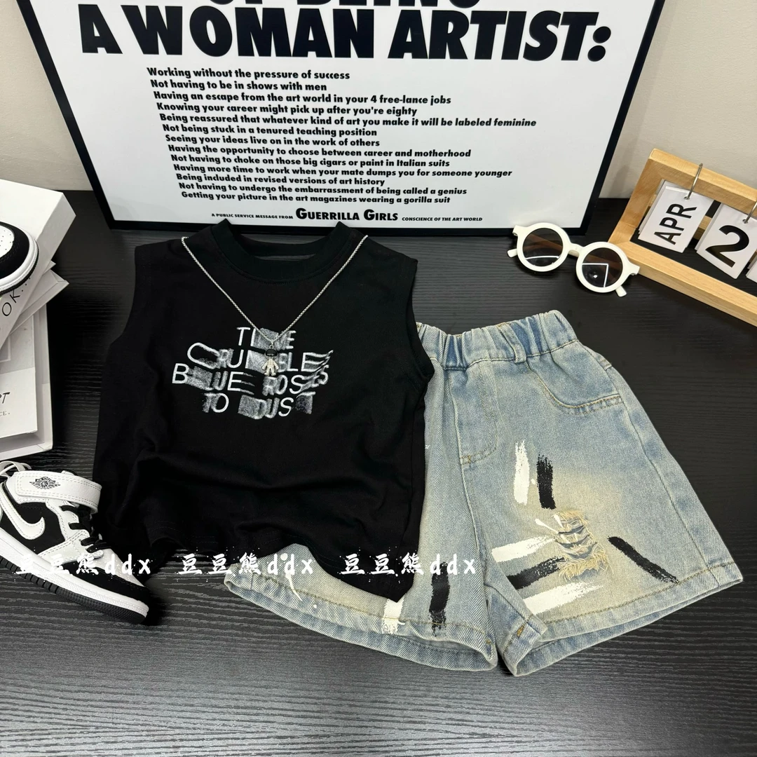 韩国童装男童夏装套装2025新款洋气时尚儿童无袖潮背心短裤两件套