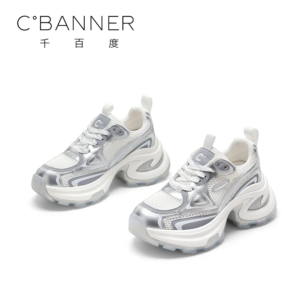 C.BANNER/千百度厚底百搭网面老爹鞋2025年夏季薄款透气网鞋爆款