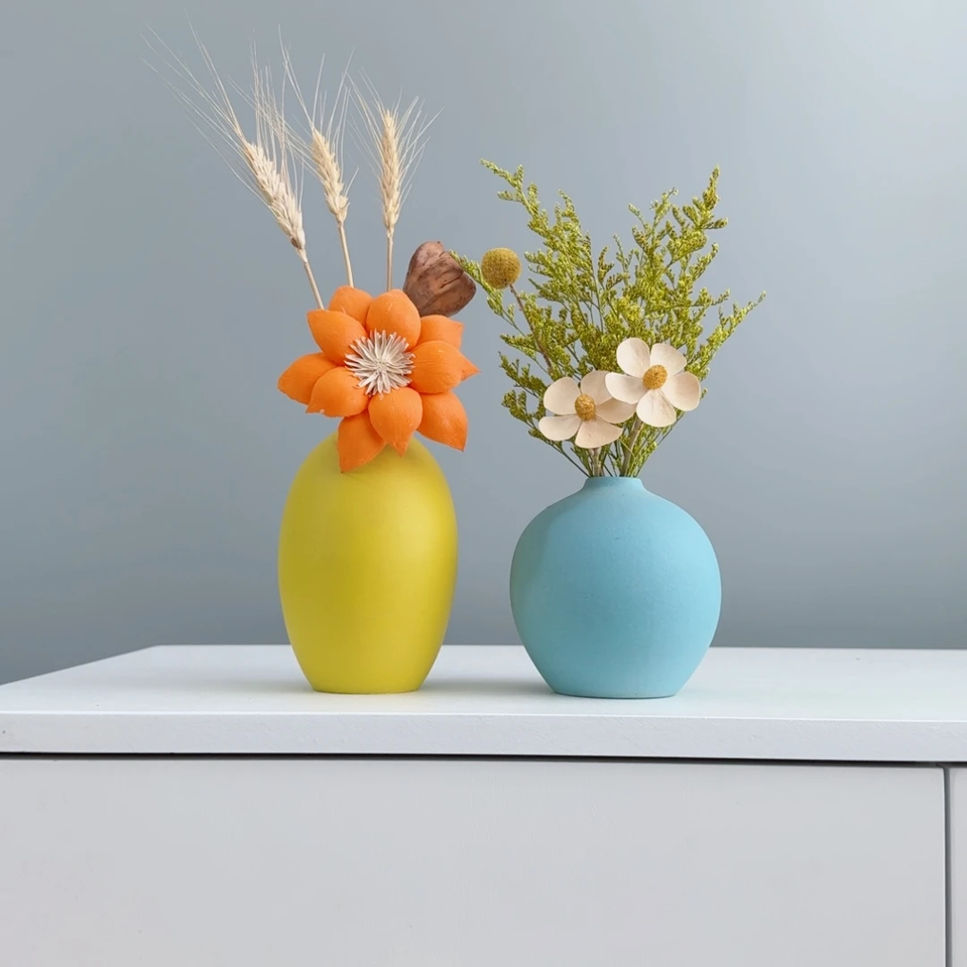 瓷片陶瓷小花瓶摆件含花总高约20-30cm