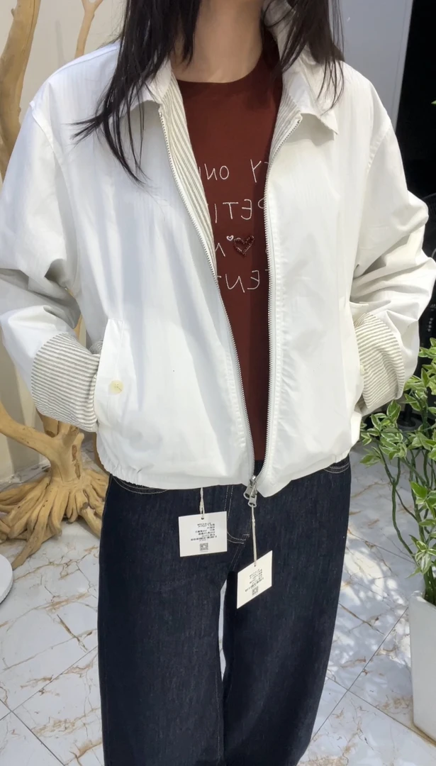 HLH/两面穿运动短款条纹风衣立领外套（1 6957）