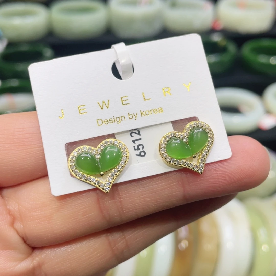 银S925镶嵌和田玉耳饰