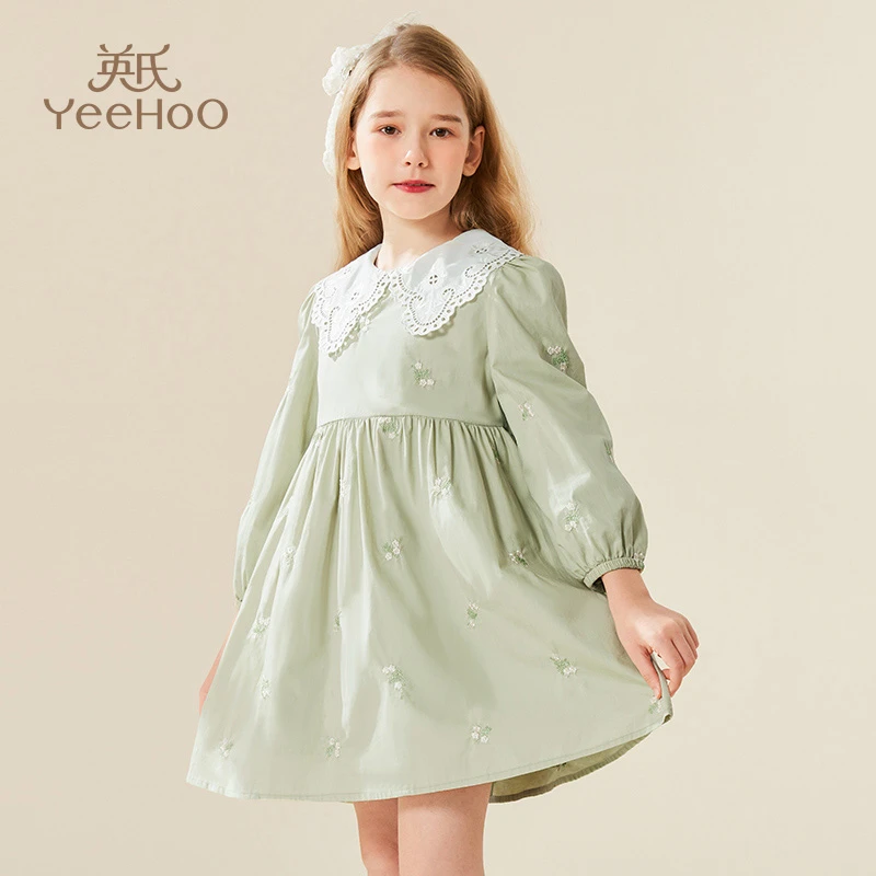 【直播捡漏】英氏女童连衣裙刺绣花朵儿童翻领长袖裙子YS-Q2063YQ