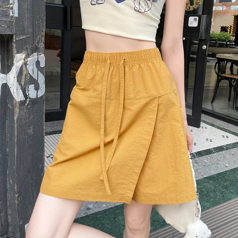 速干运动裙裤女2025夏季休闲短裤松紧腰前开叉设计感工装裤裙