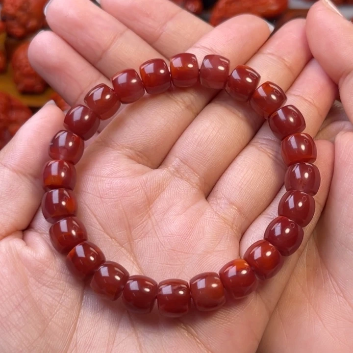 派***星南红玛瑙未镶嵌川料瓦西牛血色直切9mm手串