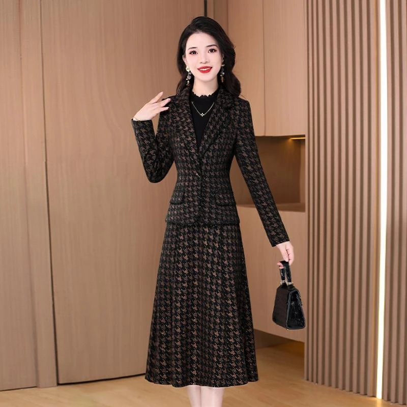 格纹小香风轻奢小众高级轻奢连衣裙2025秋冬贵夫人洋气质两件套裙