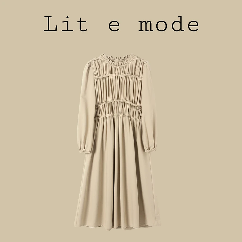 Lit e mode半高领赫本长裙高腰连衣裙秋A1739