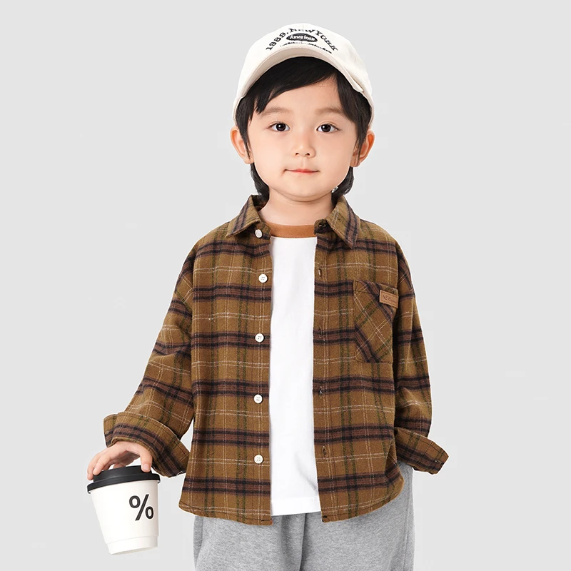 X4720男童格子衬衫外套春秋新款婴儿童装宝宝衬衣潮牌舒适休闲