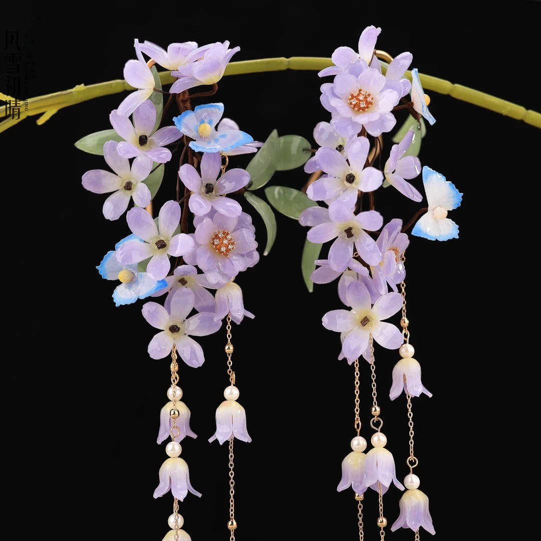 风雪初晴紫诗露发钗热缩款宫廷发钿头饰手工发簪百搭发饰