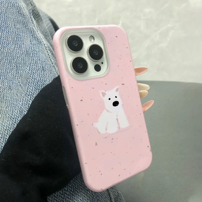 西地小狗双层菲林壳适用于苹果16手机壳爱心ins卡通透明全防摔