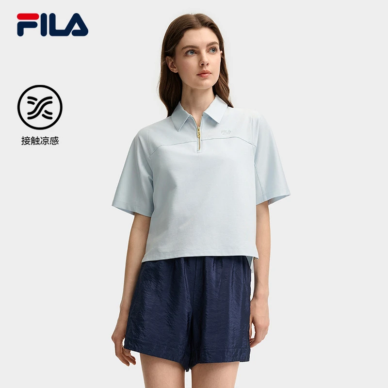 FILA 斐乐官方女子针织短袖POLO衫2025秋季新款时尚休闲凉感上衣