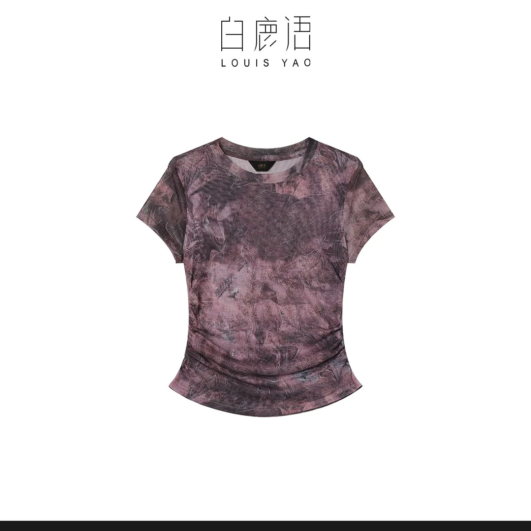 【商场同款新品】白鹿语时尚气质晕染印花显瘦T恤上衣YU20359