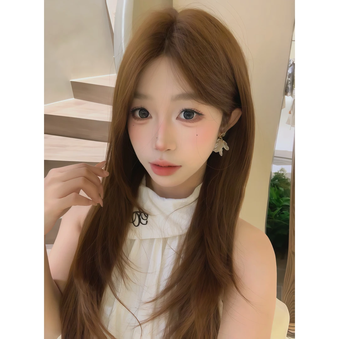 美宿假发橘棕色高层次长直发气质透气气质式假发假发推荐女款