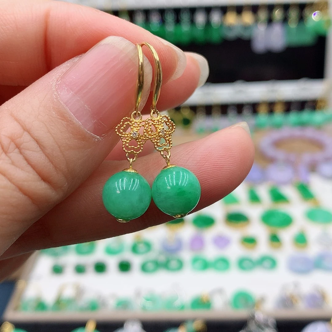 翡翠耳饰18K金镶嵌的