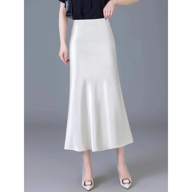 醋酸缎面鱼尾裙半身裙女2025夏季新款高腰显瘦气质长裙垂感包臀裙