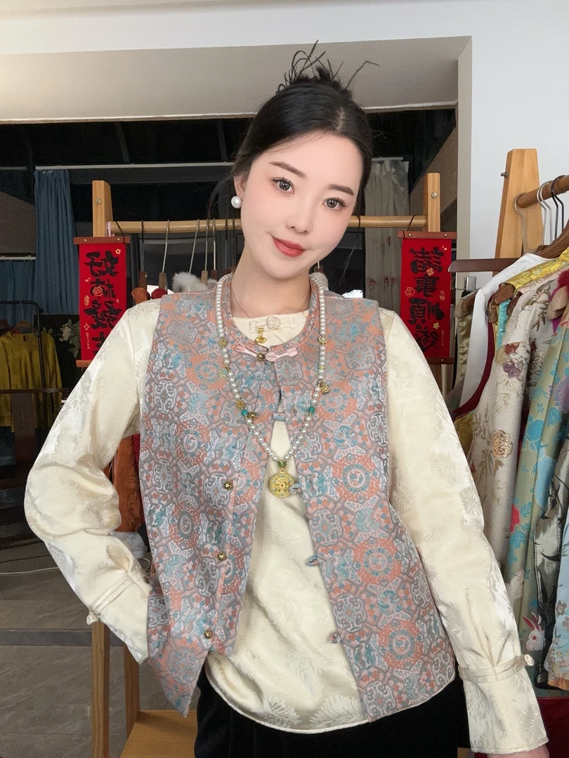 CHUNTIAN/李李国风【新事事如意】新中式宋锦提花马甲